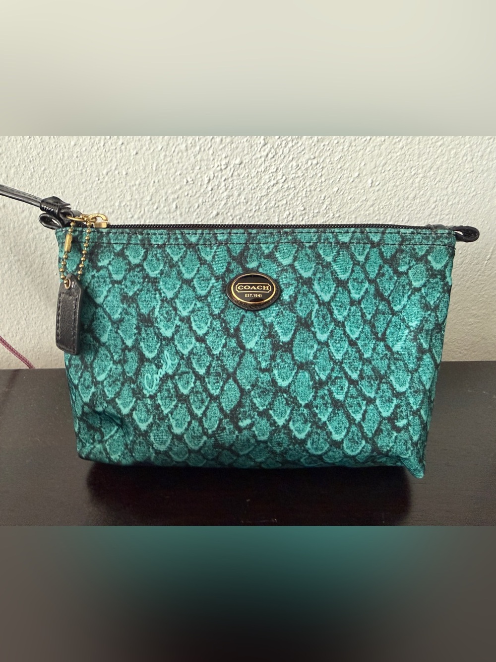 Coach Teal Snakeskin Cosmetic Bag